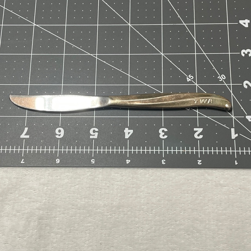 TWA Airplane Travel Silver Tone Butter Spreader Knife Utensil Airline